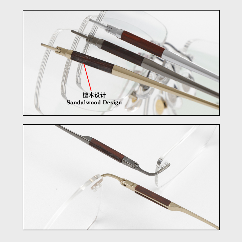 2015 57-17-148 Wood Inlay Titanium Rimless Eyeglasses Frames OEM