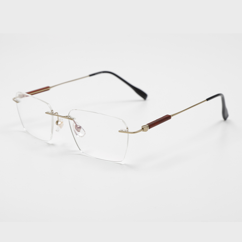 2033 55-18 Ebony Wood Frameless Titanium Eyeglasses OEM