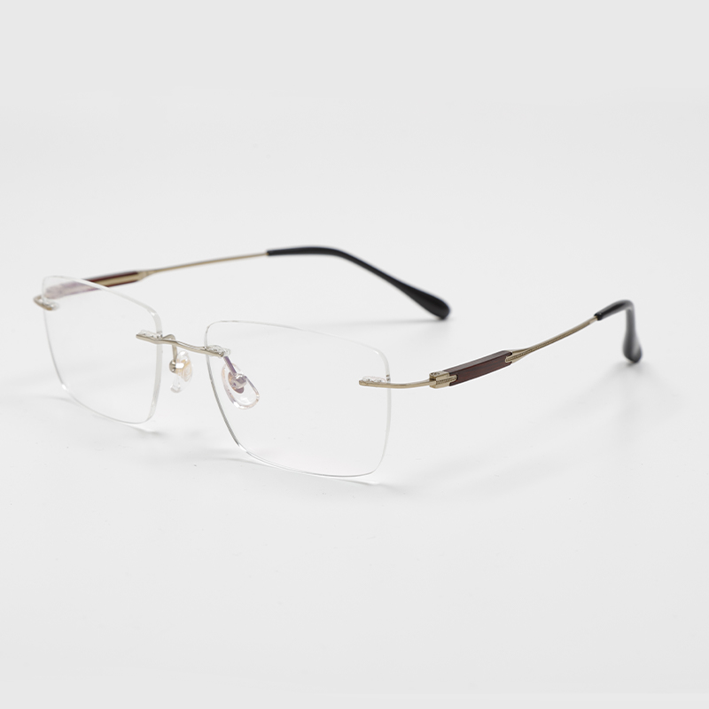 2018 55-18-148 Wooden Temple Titanium Rimless Eyeglasses