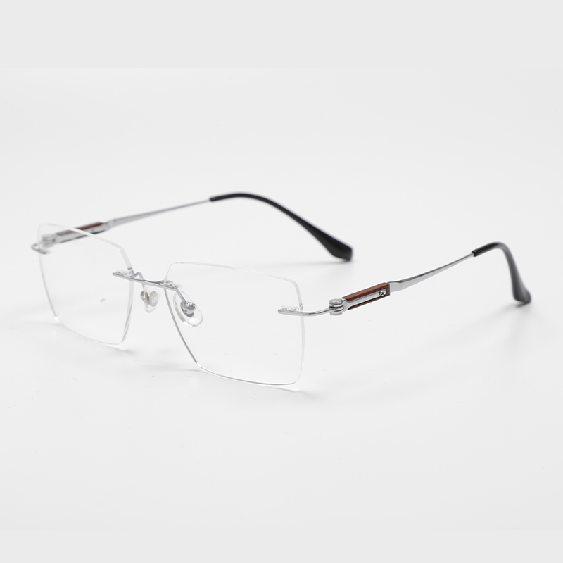 2008 56-18-148 Natural Wood Titanium Rimless Eyeglass Frames