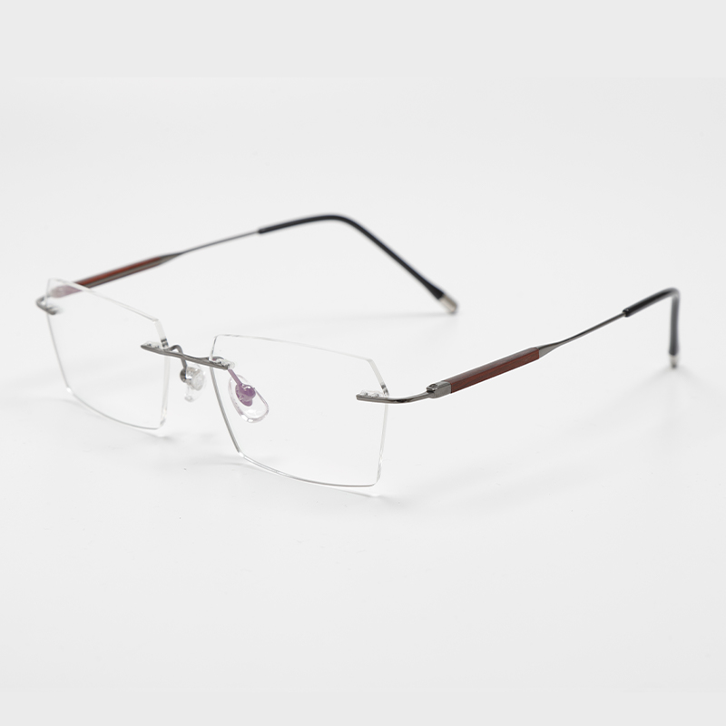2022 56-17-148 Wood Inlay Titanium Rimless Eyeglasses KOJI MASUDA