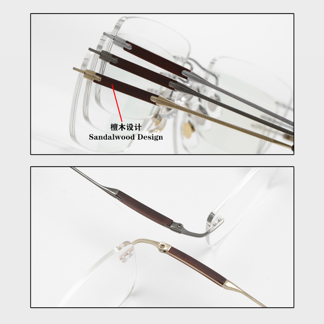2018 55-18-148 Wooden Temple Titanium Rimless Eyeglasses