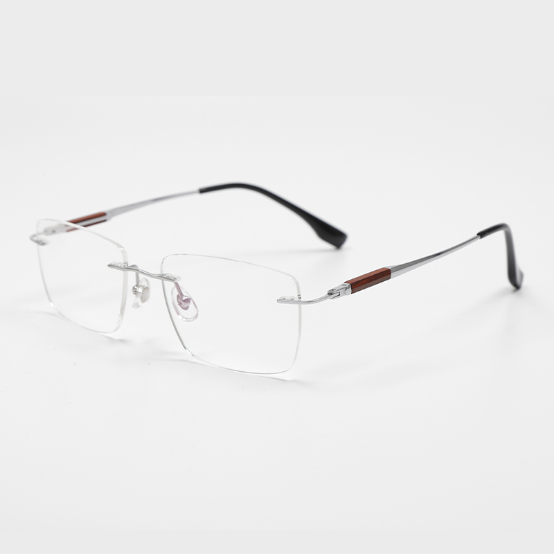 2015 57-17-148 Wood Inlay Titanium Rimless Eyeglasses Frames OEM
