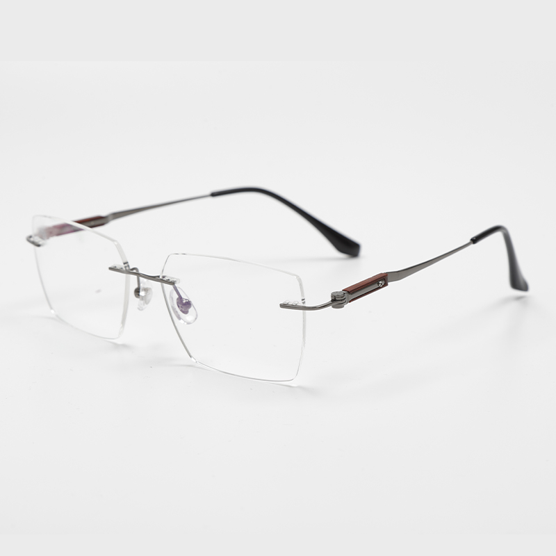 2008 56-18-148 Natural Wood Titanium Rimless Eyeglass Frames