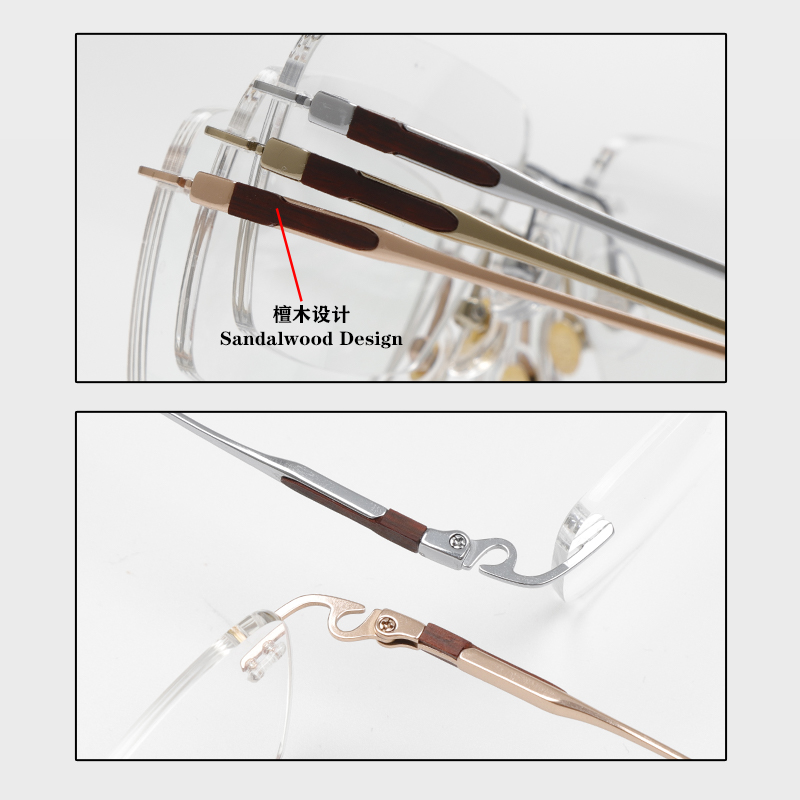 2026 55-18-148 Wooden Rimless Titanium Eyeglasses OEM