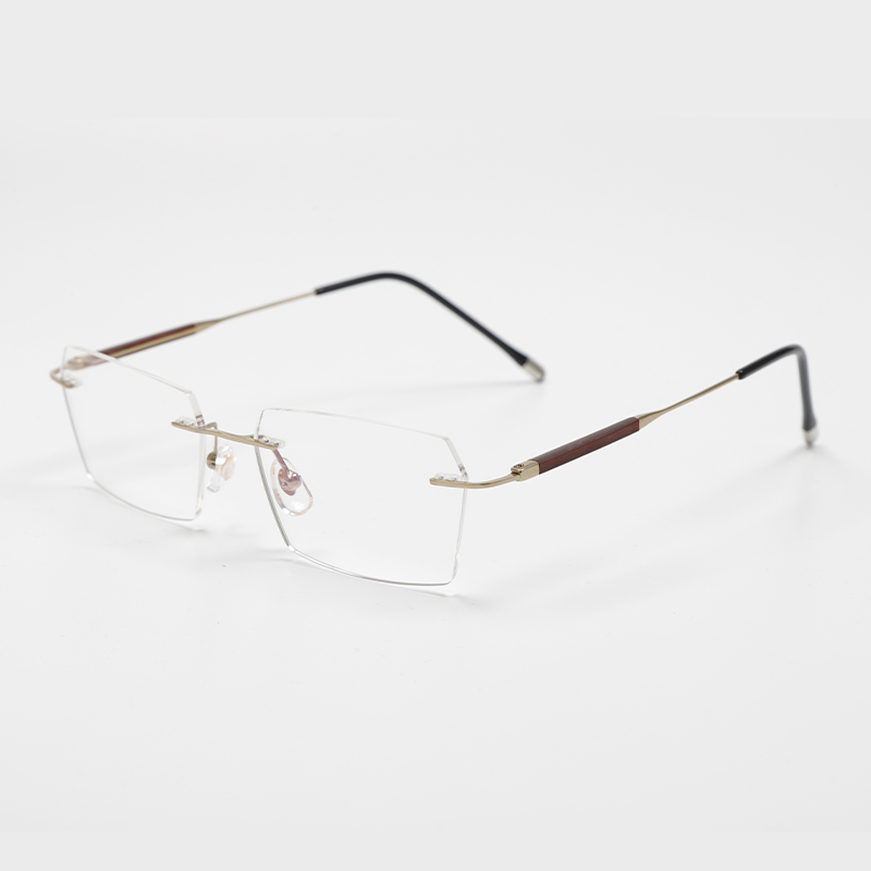2022 56-17-148 Wood Inlay Titanium Rimless Eyeglasses KOJI MASUDA