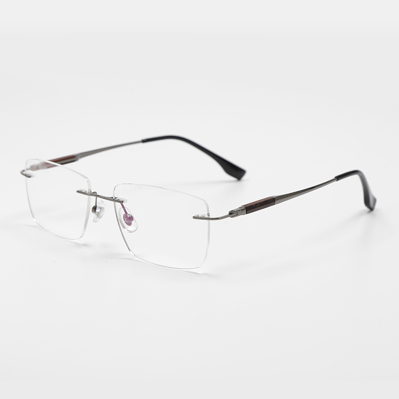 2015 57-17-148 Wood Inlay Titanium Rimless Eyeglasses Frames OEM