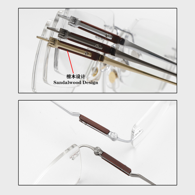 2008 56-18-148 Natural Wood Titanium Rimless Eyeglass Frames