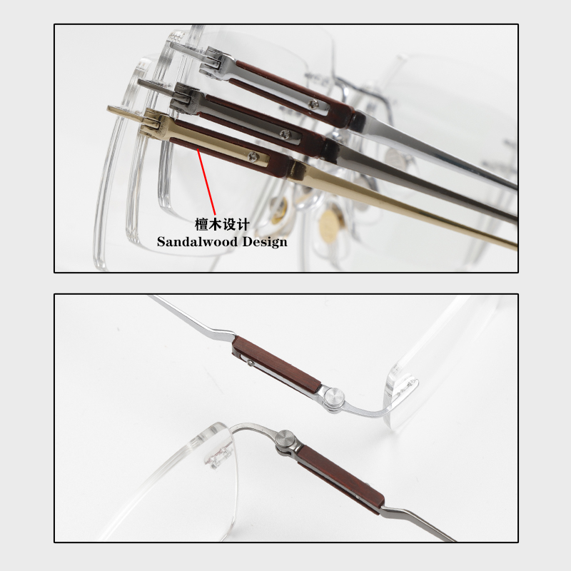 2008 56-18-148 Natural Wood Titanium Rimless Eyeglass Frames