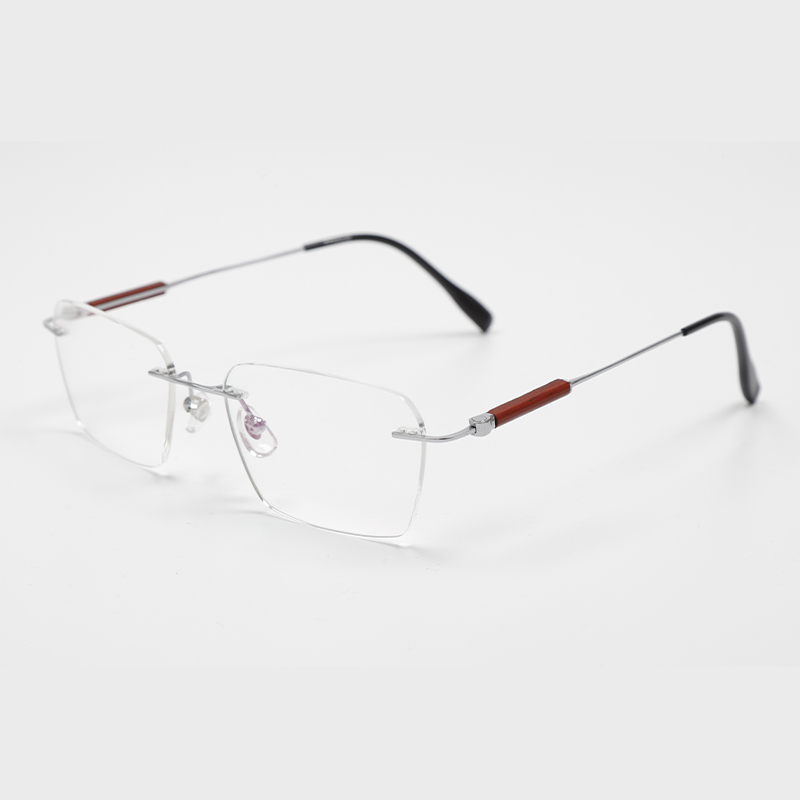 2033 55-18 Ebony Wood Frameless Titanium Eyeglasses OEM