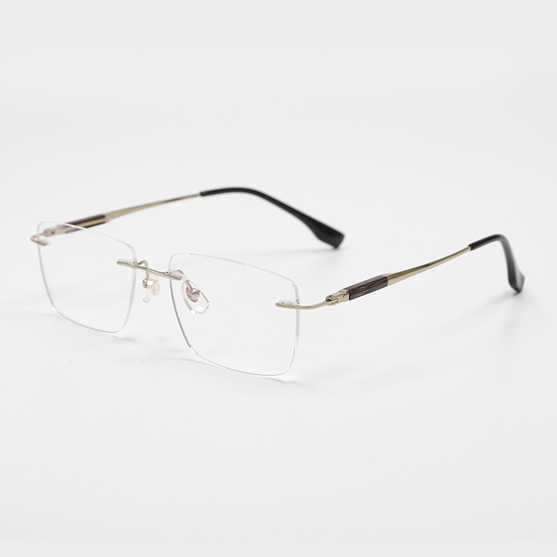 2015 57-17-148 Wood Inlay Titanium Rimless Eyeglasses Frames OEM