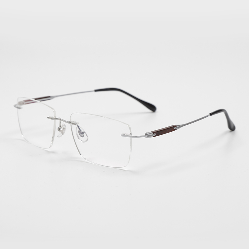 2018 55-18-148 Wooden Temple Titanium Rimless Eyeglasses