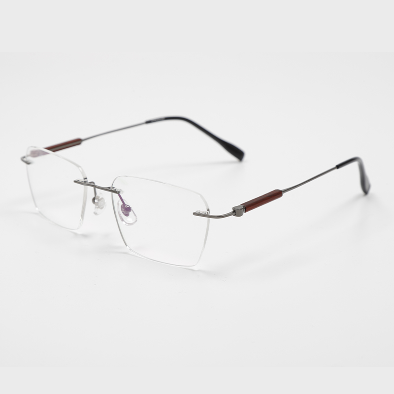 2033 55-18 Ebony Wood Frameless Titanium Eyeglasses OEM